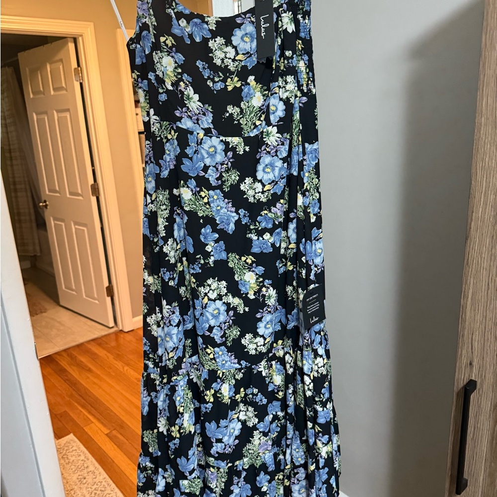 Lulus Floral Black and Blue Women's Dress